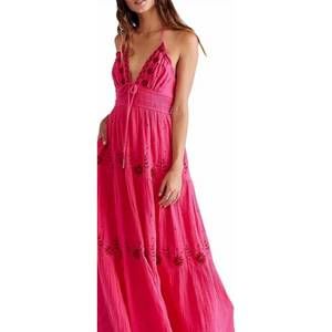 NEW FREE PEOPLE real love embroidered maxi dress in pink combo